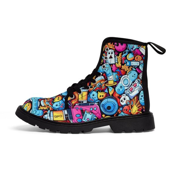 Video Game Graffiti Man Shoes, Luxury Stylish,  Men's Canvas Boots, Classy Mod - Picture 3 of 9